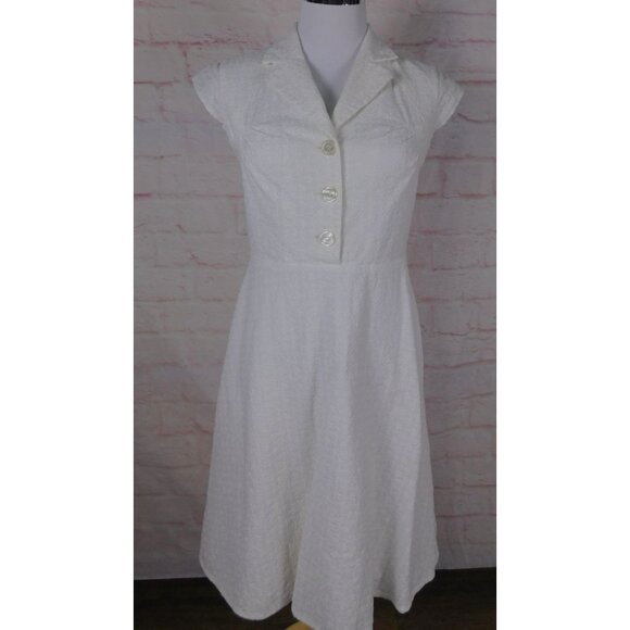 Calvin Klein White Textured Button-Front Cap Sleeve A-Line Dress Sz 2 - Picture 2 of 11